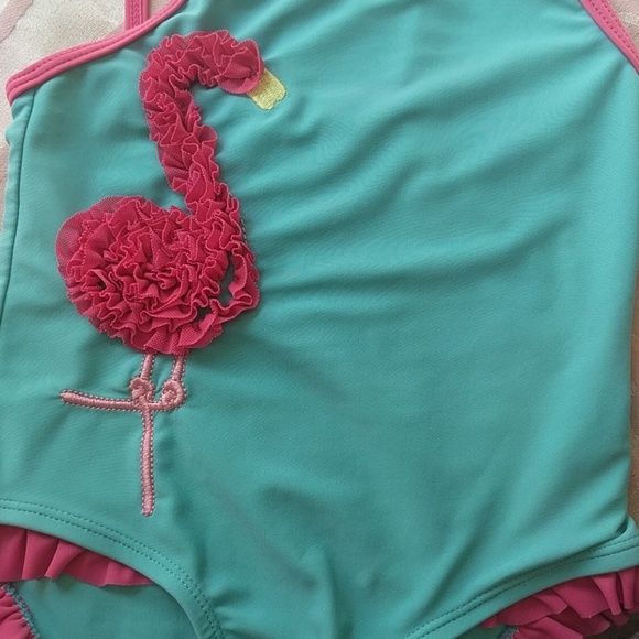 Mint color pink flamingo one peice bathing suit - Picture 2 of 4